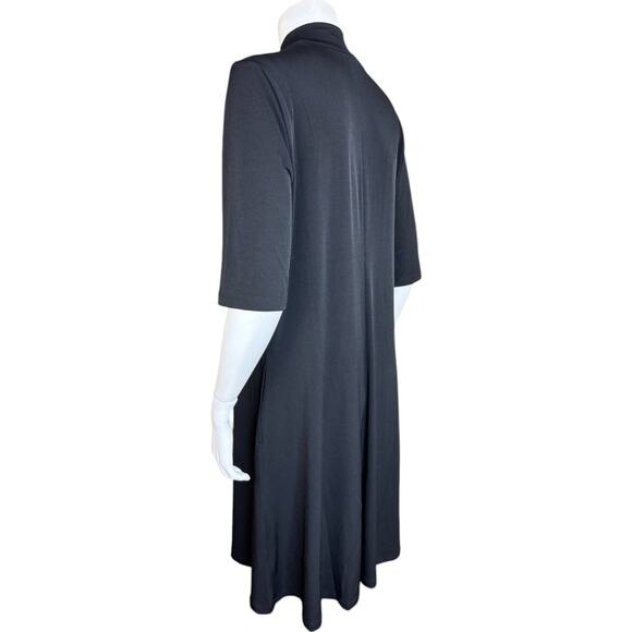 Susan Graver Liquid Knit Mock-Neck Elbow-Sleeve Dress Black Medium NWOT Flowy - Picture 5 of 11